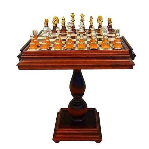 Table Echiquier en Bois d'Hêtre et Marbre et Jeu d'Echecs Staunton