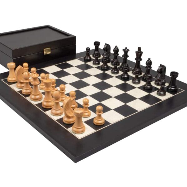 Echiquier et Jeu d'Echecs en Bois Noir et Blanc avec son Coffret de Rangement VIII