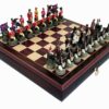 Ensemble Jeu d’Echecs Bataille de Waterloo 3 et Echiquier en Bois d'Erable et Acajou avec Tiroir de Rangement