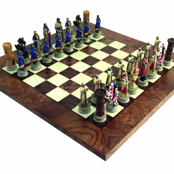 Ensemble Jeu d'Echecs Les Croisades et Echiquier en Bois d'Orme et de Bruyère