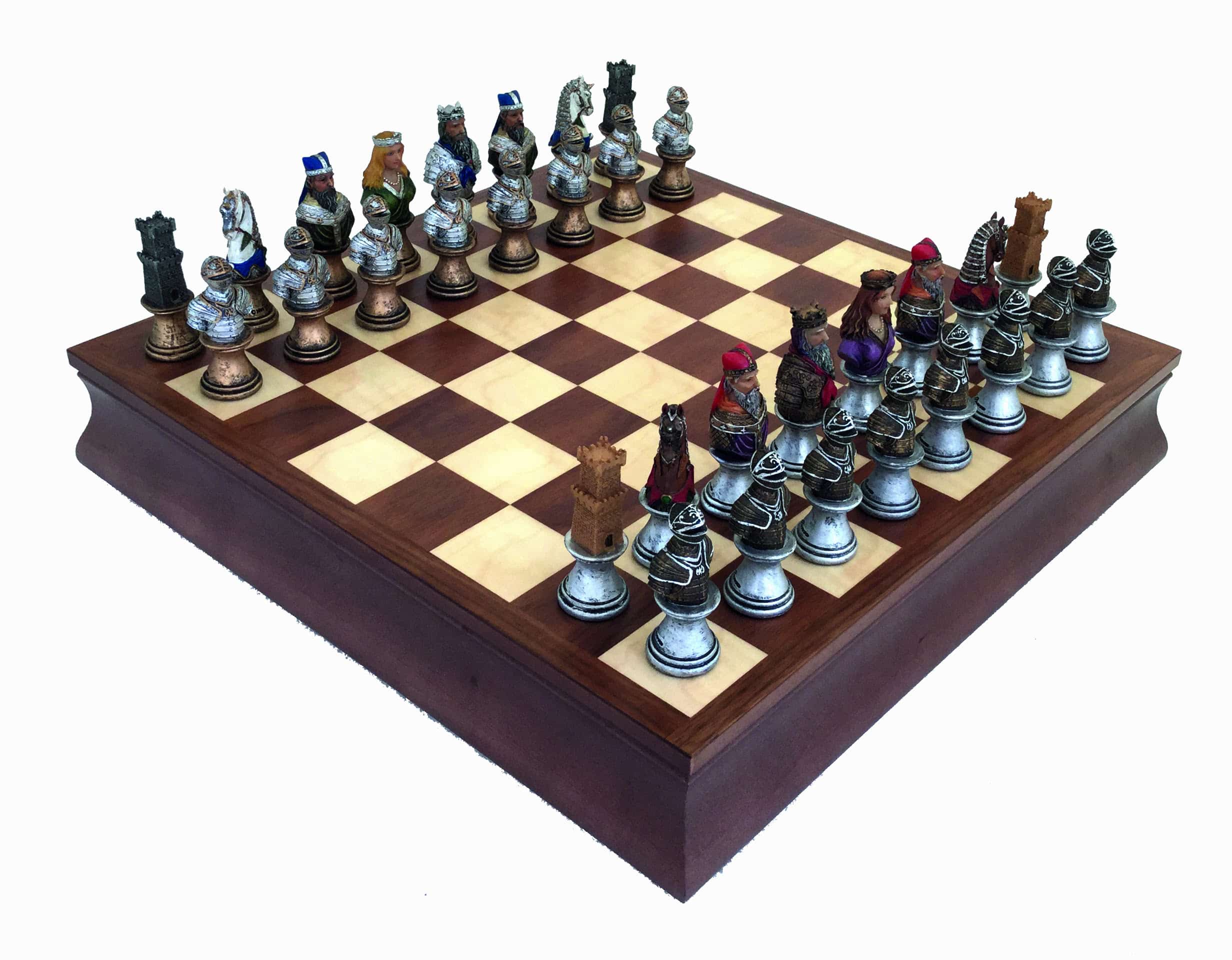 Jeu d'Echecs Moyen Age et Echiquier en Bois avec Rangement