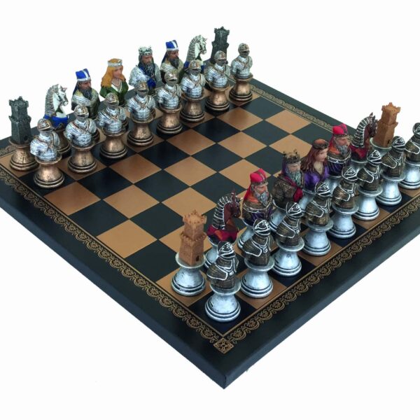 Ensemble Pièces Echecs Médiéval 3 avec Echiquier Noir