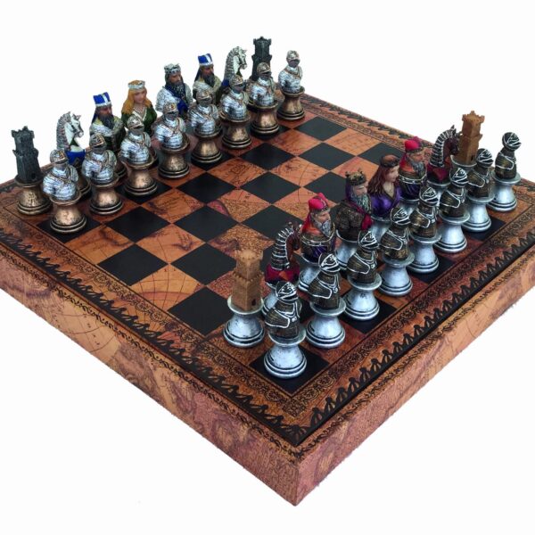 Ensemble Jeu D'Echecs Médiéval 2 et Echiquier avec Rangement