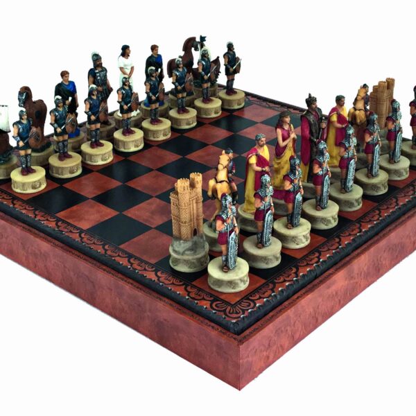Ensemble Jeu d'Echecs La guerre de Troie et Echiquier avec Rangement