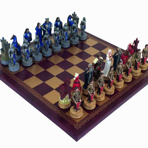 Ensemble Jeu d'Echecs Le Roi Arthur et Echiquier Rouge en Similicuir