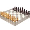Ensemble Jeu d'Echecs Moderne 6 en Bois de Palissandre et Echiquier en Ronce de Frêne Gris