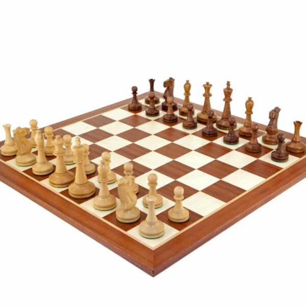Ensemble Jeu d'Echec King 12 - Pièces Echecs en Bois de Rose Doré et Echiquier en Bois d'Erable et Noyer
