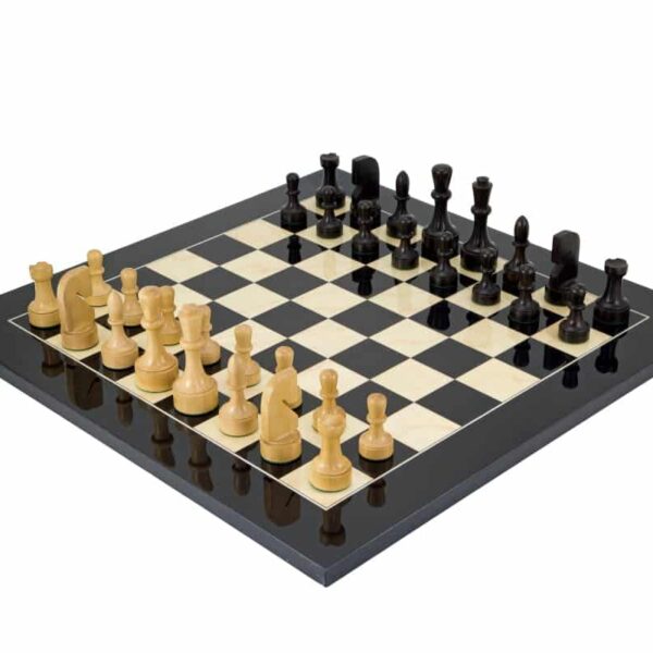 Echiquier Bois d'Erable et d'Anegre Noir et Jeu d'Echecs en Bois de Buis Ebonisé Moderne 5