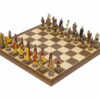 Ensemble Jeu d'Echecs La guerre de Troie et Echiquier en Bois de Noyer et Erable