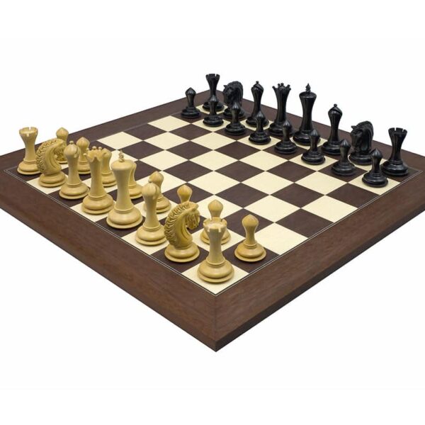 Ensemble Jeu d'Echec King 3 - Pièces d'Echecs en Bois d'Ebéne et Echiquier en Bois de Palissandre et Erable
