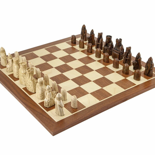 Ensemble Jeu d'Echec Ile de Lewis 1 et Echiquier en Bois d'Acajou et Erable