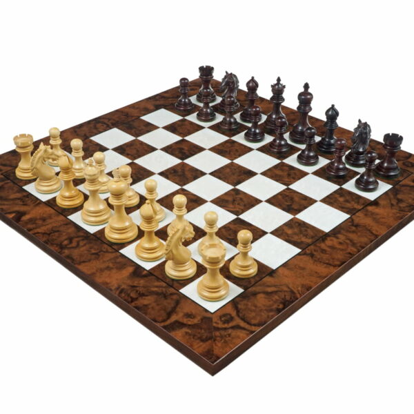 Ensemble Jeu d'Echec King Luxe 2 Pièces d'Echecs en Bois de Rose et Echiquier en Ronce de Noyer