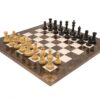 Ensemble Jeu d’Echec King Luxe 3 Pièces en Bois d'Ebène et Echiquier en Bois de Noyer et Orme