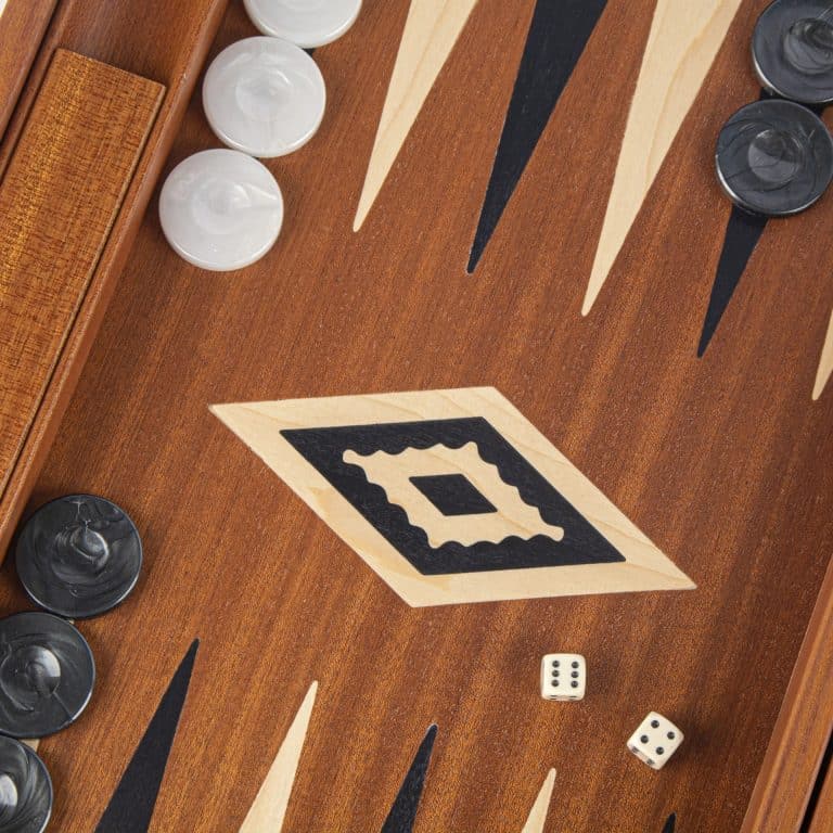 Jeu De Backgammon En Bois Fait Main – Grande Taille 48 Cm, Incrustation "Les Joueurs", 30 Pions Et 2 Dés, Cadeau
