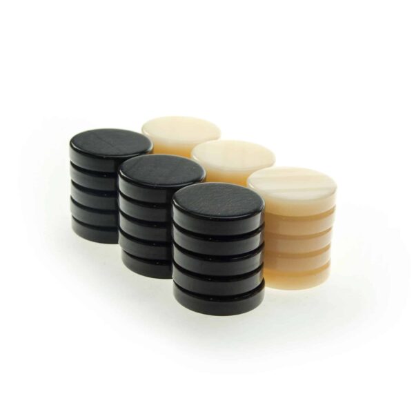Pions Backgammon en Acrylique Nacré Noir et Blanc Nacré