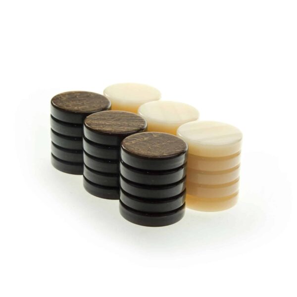 Pions Backgammon en Acrylique Nacré Brun et Blanc Nacré