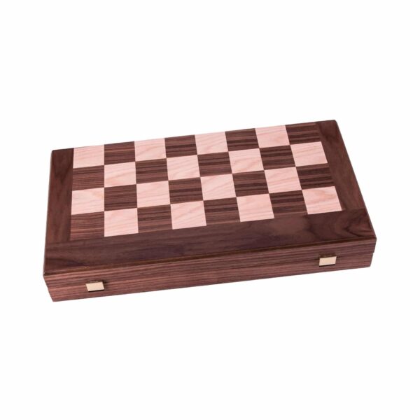 Jeu 3 en 1 Backgammon, Jeu d'Echecs et Jeu de Dames de Voyage en Bois de Noyer