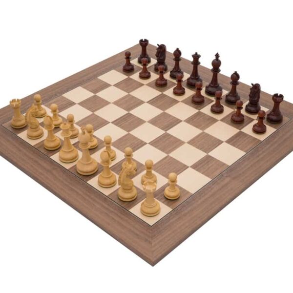 Jeu d'Echecs King 18 - Pièces Echecs en Bois Rouge et Echiquier en Bois de Noyer et d'Erable