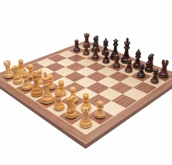 Ensemble Jeu d'Echecs King 14 - Pièces Echecs en Bois de Rose et Echiquier en Bois de Noyer et Erable