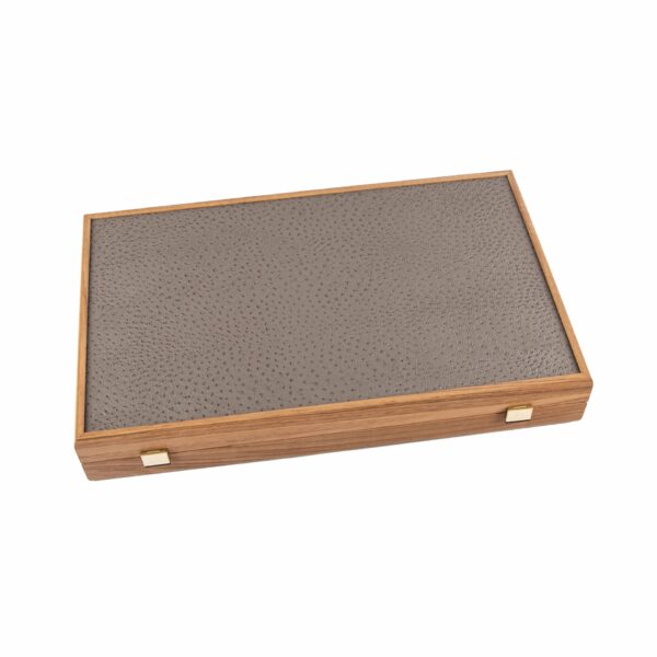 Backgammon Pliable Effet Autruche Gris Beige en bois