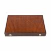 Backgammon Pliable Effet Quadrillé en Cuir Marron et Bois