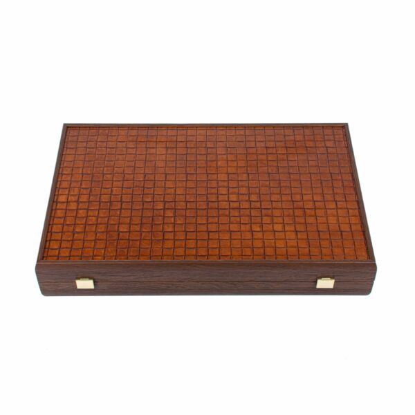Backgammon Pliable Effet Quadrillé en Cuir Marron et Bois