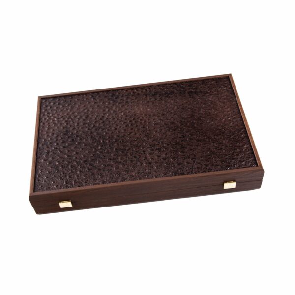 Backgammon Pliable Effet Autruche en Cuir Marron et Bois