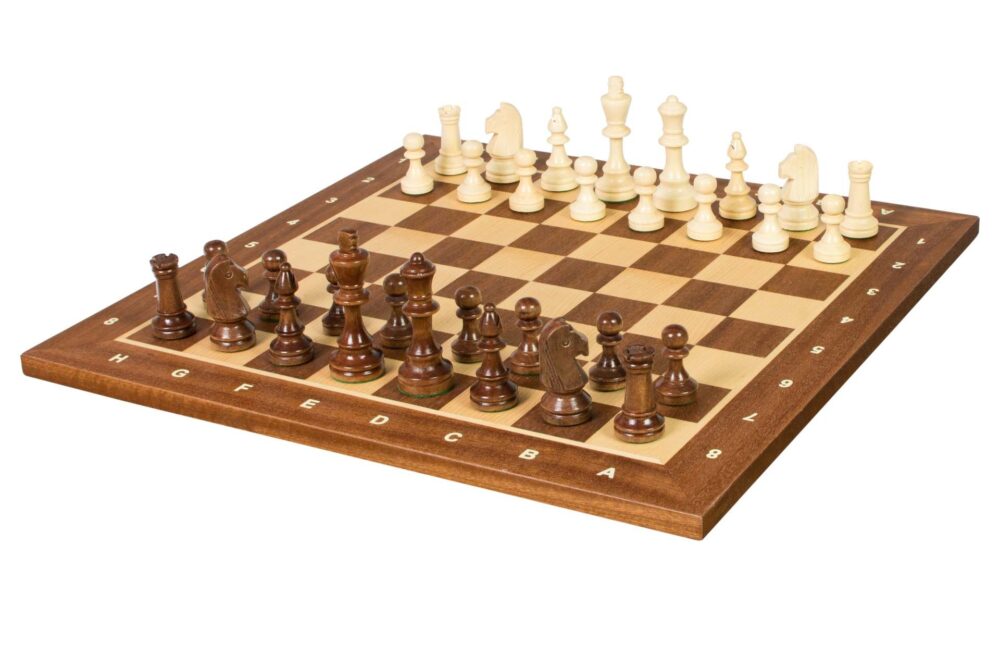 Pieces Echecs Staunton en Bois et Echiquier en Bois Lettres et Chiffres - 40 x 40 cm