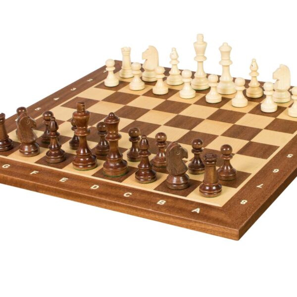 Pieces Echecs Staunton en Bois et Echiquier en Bois Lettres et Chiffres - 40 x 40 cm