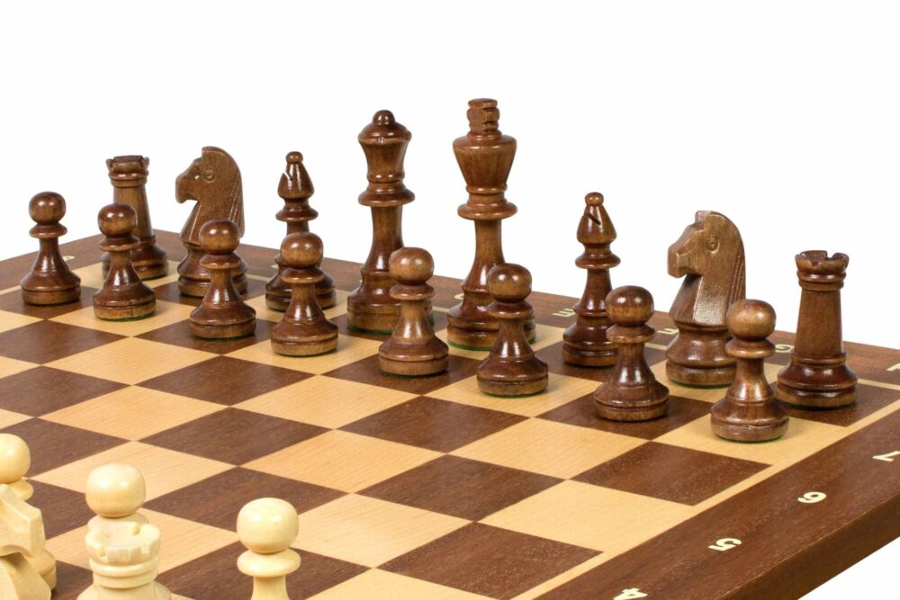 Pieces Echecs Staunton en Bois et Echiquier en Bois Lettres et Chiffres - 40 x 40 cm