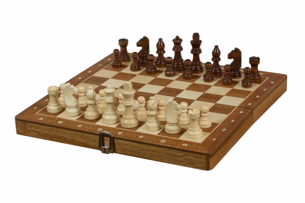 Échecs Magnétiques en Acajou et Érable - Ensemble de Voyage Compact avec Plateau Intégré et Pièces Staunton