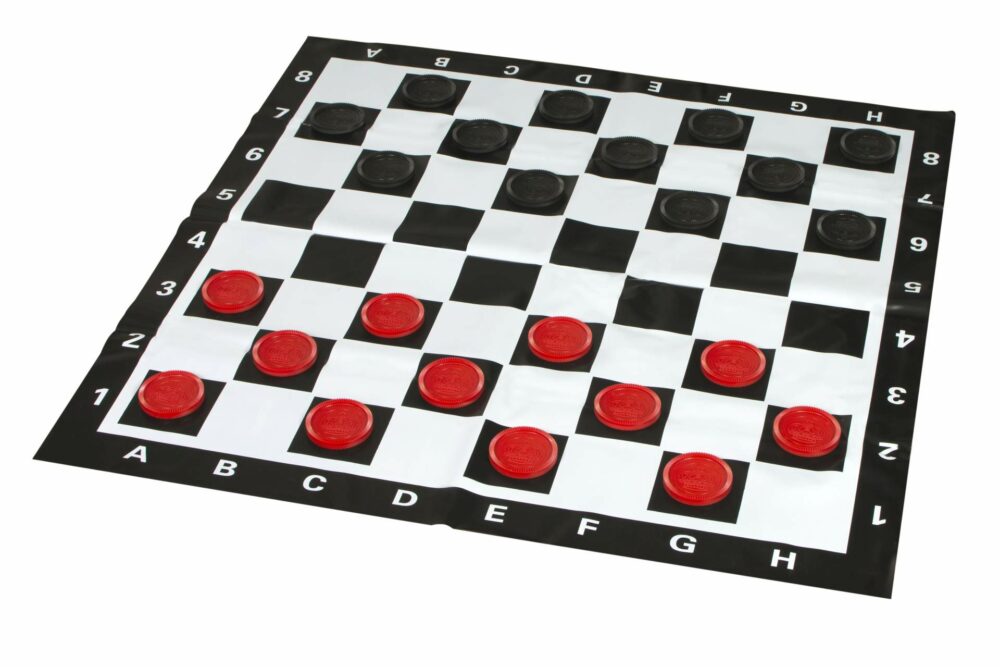 Ensemble d’Échecs et Dames en Plastique Résistant aux Intempéries avec Échiquier en Vinyle - Idéal pour Intérieur et Extérieur