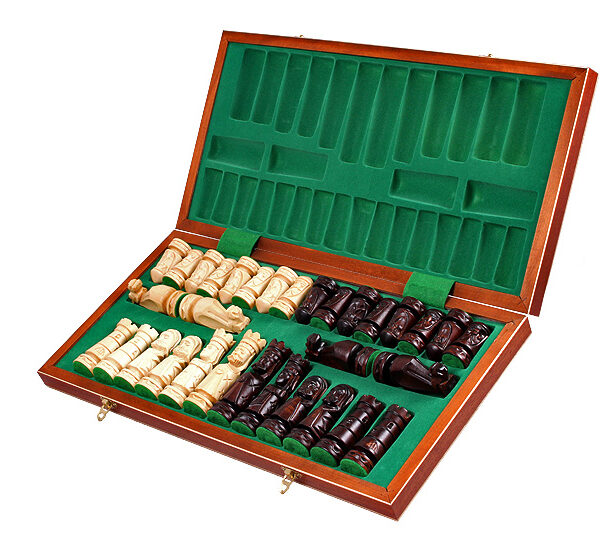 Échiquier en Bois Compact avec Pièces Fabriquées à la Main - Ensemble Portatif et Élégant en Acajou et Sycomore
