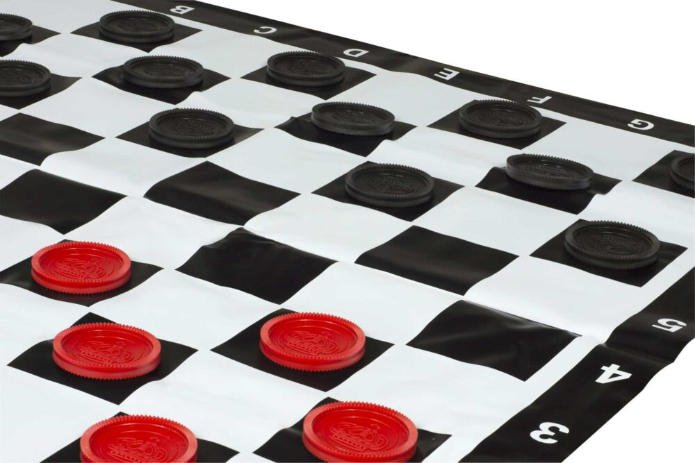 Ensemble d’Échecs et Dames en Plastique Résistant aux Intempéries avec Échiquier en Vinyle - Idéal pour Intérieur et Extérieur