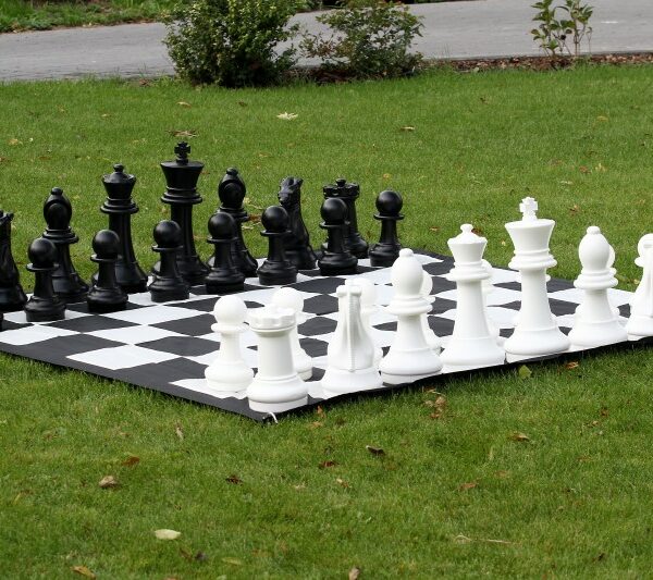 Jeu d'Échecs de Jardin avec Pièces en PVC Résistant et Échiquier en Nylon 170 cm - Idéal pour l’Extérieur